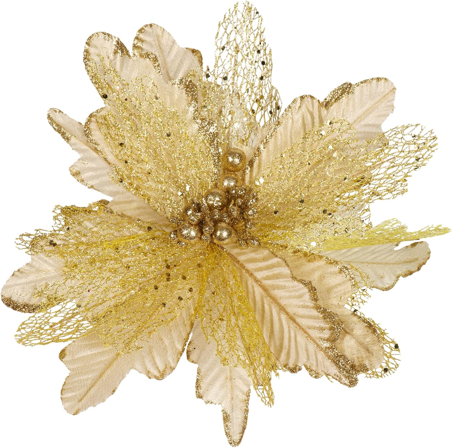 Pusuny 6PCS 10“ Gold Christmas Flowers Glitter Poinsettia