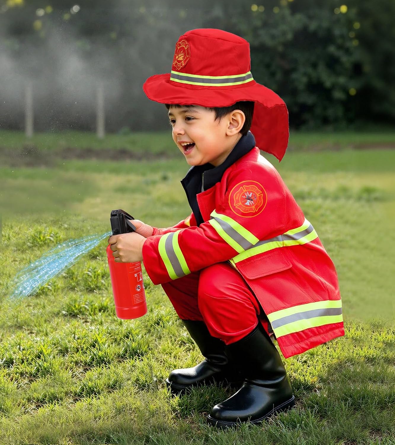 LOYO Firefighter Costume for Kids - Fireman Halloween Costumes for Toddler Boy, Dress Up Clothes for Kids 3-12 Pretend Play