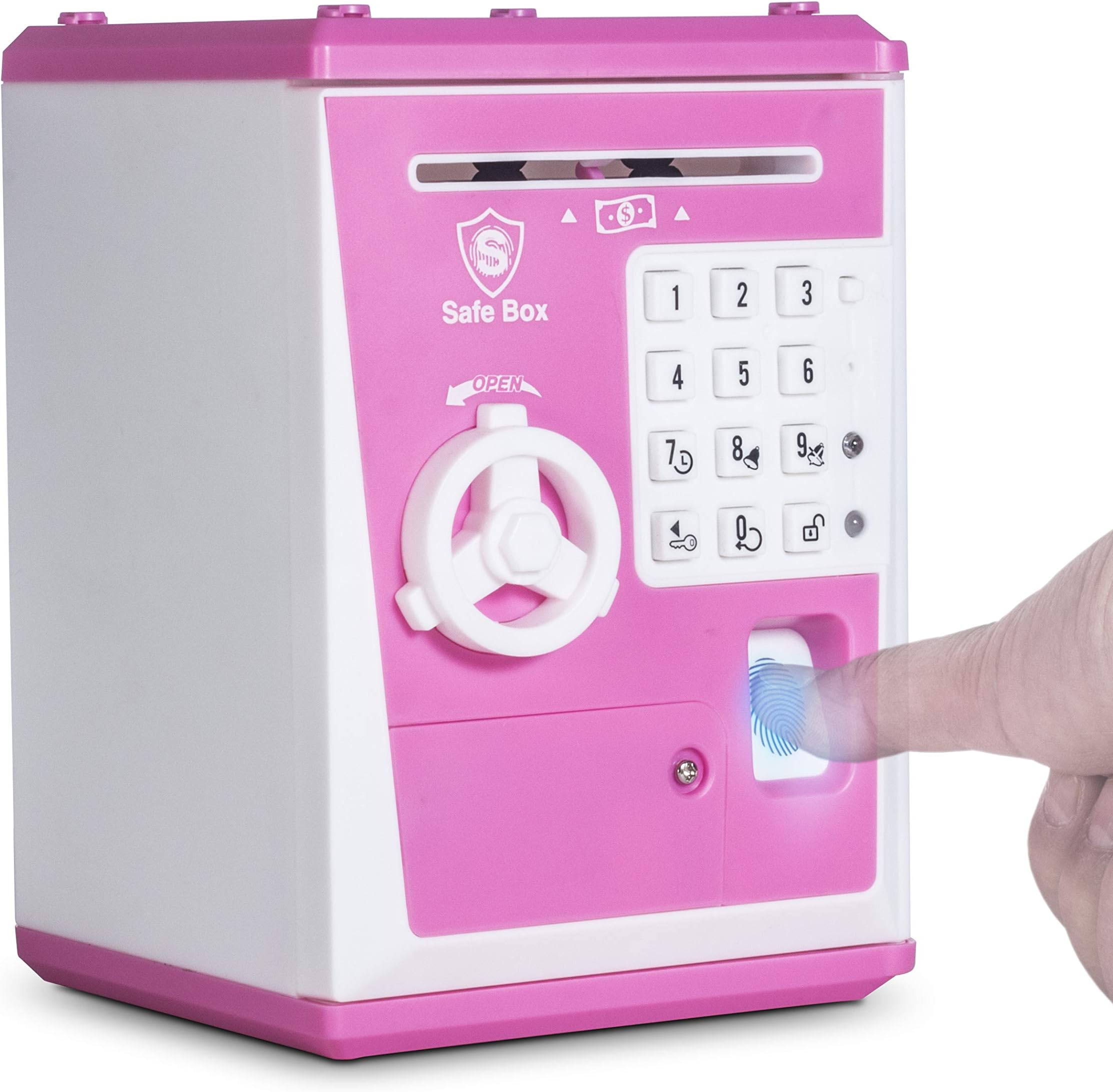 LIKE Toy Piggy Bank Safe Box Fingerprint ATM Bank ATM Machine Money Coin Savings Bank for Kids Pink