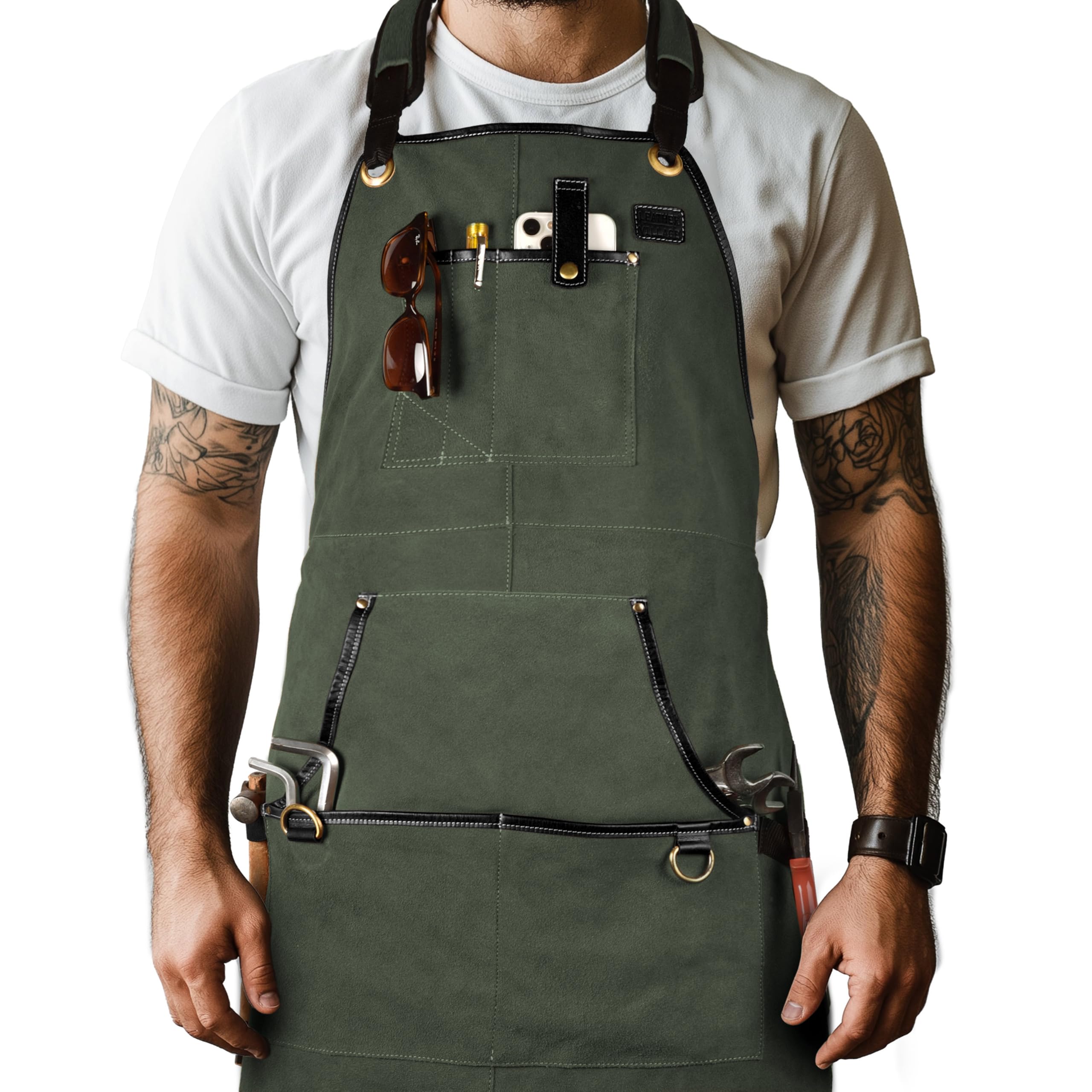 LEATHER VILLAGE APRON-1 (Olive, M to XXL)