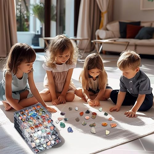 Miniatura 3 de Crystal Rock Collection - Estante de exhibición para coleccionables, caja de colecciones de rocas para niños, almacenamiento de colección de rock,