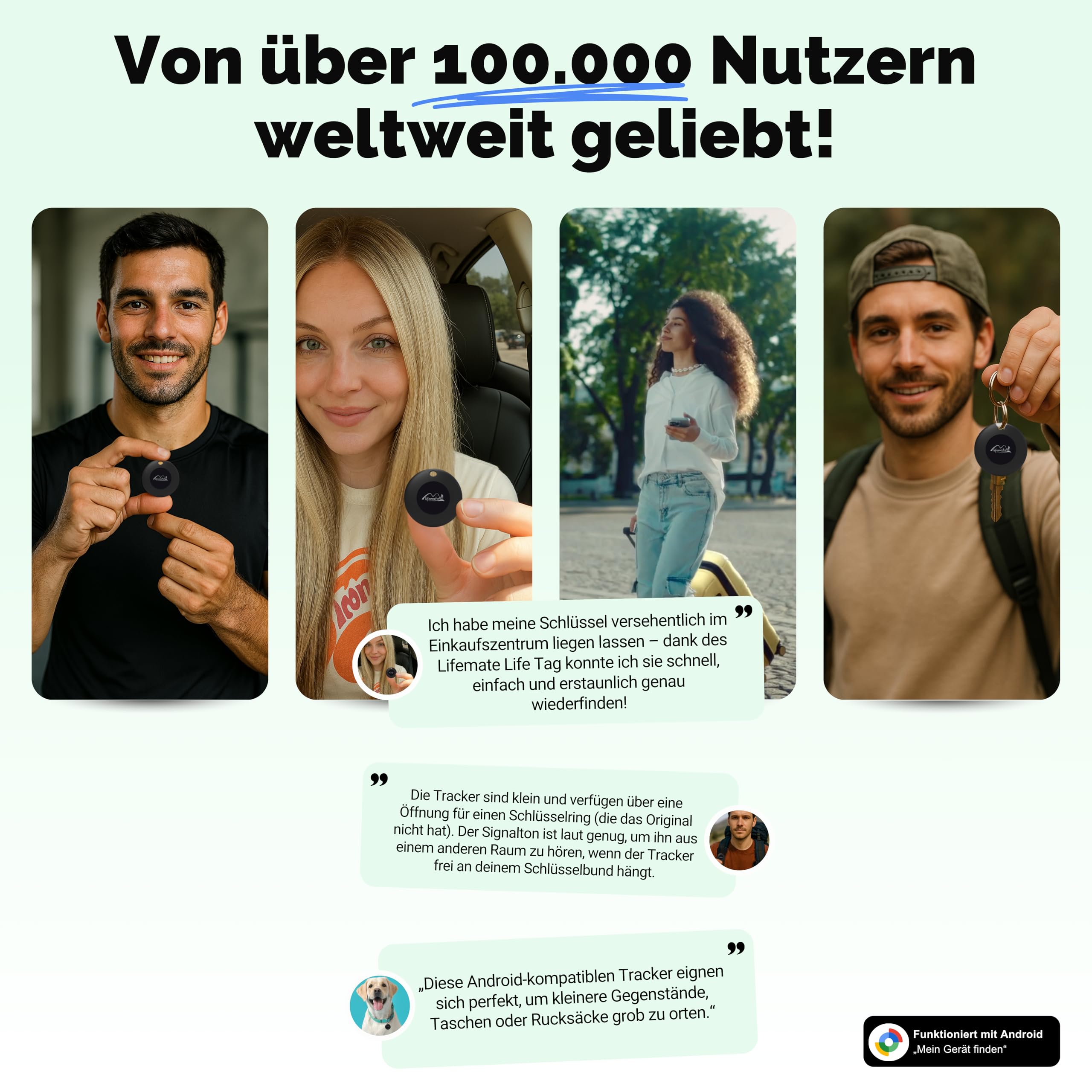Lifemate Life Tag 6er-Pack – Bluetooth Tracker Android mit „Mein Gerät Finden“-App, Wasserdicht, Lange Batterielaufzeit Android Tracker Tag – Ideal für Schlüssel, Taschen, Haustiere & Gepäck