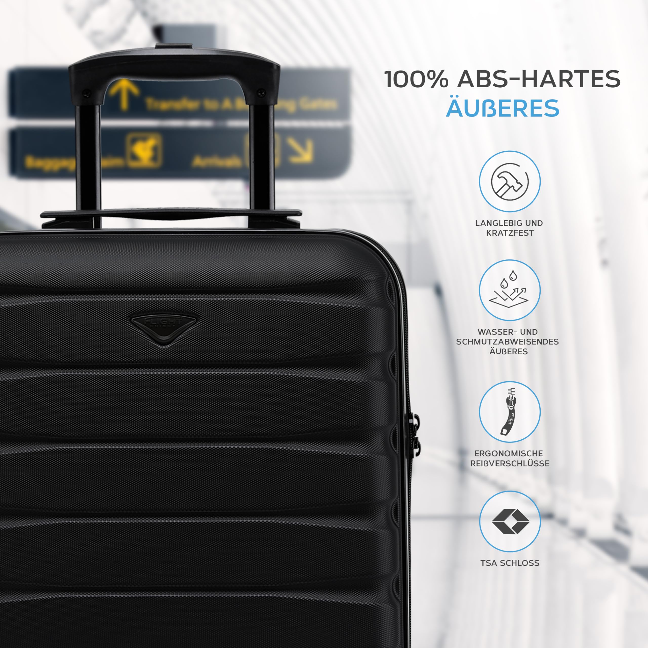 Flight Knight Leichtes, Starres Abs-handgepack Mit 4 Radern, Zugelassen Fur Uber 100 Fluggesellschaften, Darunter Air France, Ryanair Und Easyjet, 45x36x20cm