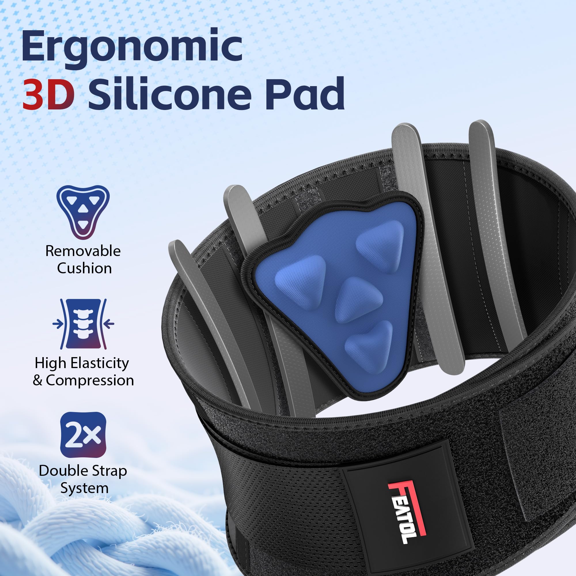 FEATOL Soporte de espalda para hombre, cinturón de apoyo lumbar, dolor de espalda, correas de apoyo ajustables con almohadilla lumbar extraíble para trabajos de levantamiento pesado, negro, talla