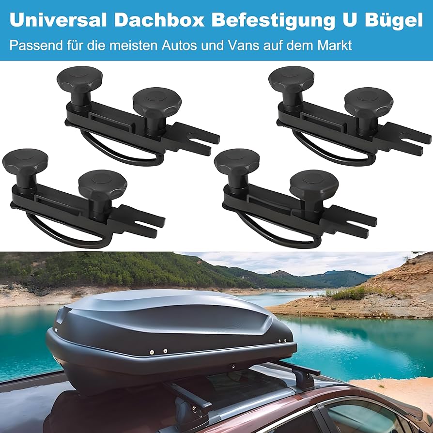 DYOUen 4 Pcs Roof Box Fixing U Bracket Universal Car Van Mounting Fitting Kit Heavy Duty U-bolts Clamps Installation Lock Nuts Accessory Set (4