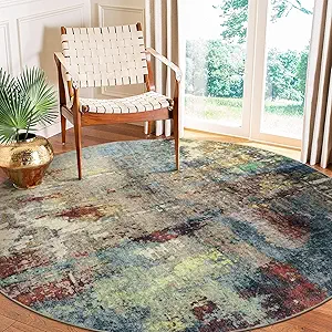 Lahome Modern Abstract Round Rug 6ft - Large Red 6x6 Circle Rugs for Living Room Bedroom Dining Room,Soft Non Slip Mat Indoor Floor Carpet for Coffee Table Hardwood Playroom