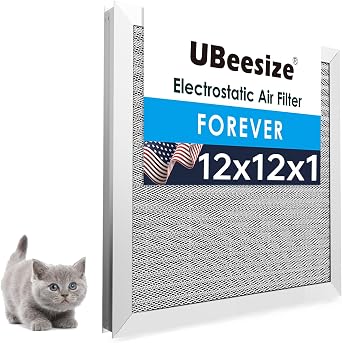 UBeesize 12x12x1 Air Filter Fits 12x12 Slots, Actual Size 11.69x11.69x0.82 Inch - Reusable, Washable, MERV 8 HVAC AC Furnace Filter