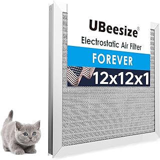 UBeesize 12x12x1 Air Filter (Fits 12x12 Slots, Actual Size: 11.69x11.69x0.82 Inch) - Reusable, Washable, MERV 8 HVAC AC Furnace Filter
