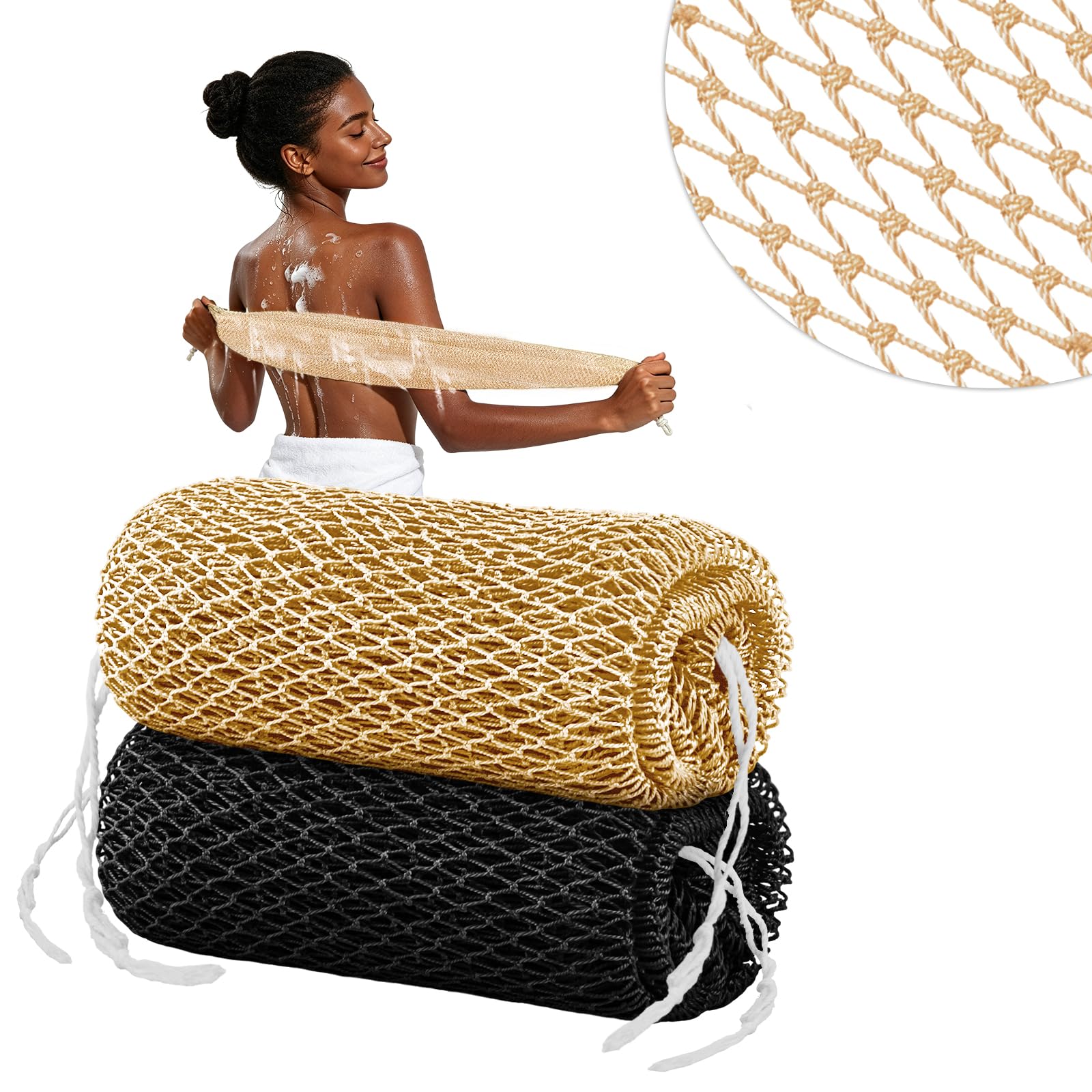 Cleangor 2Pcs African Net Sponge Authentic with Knots - Exfoliating Body
