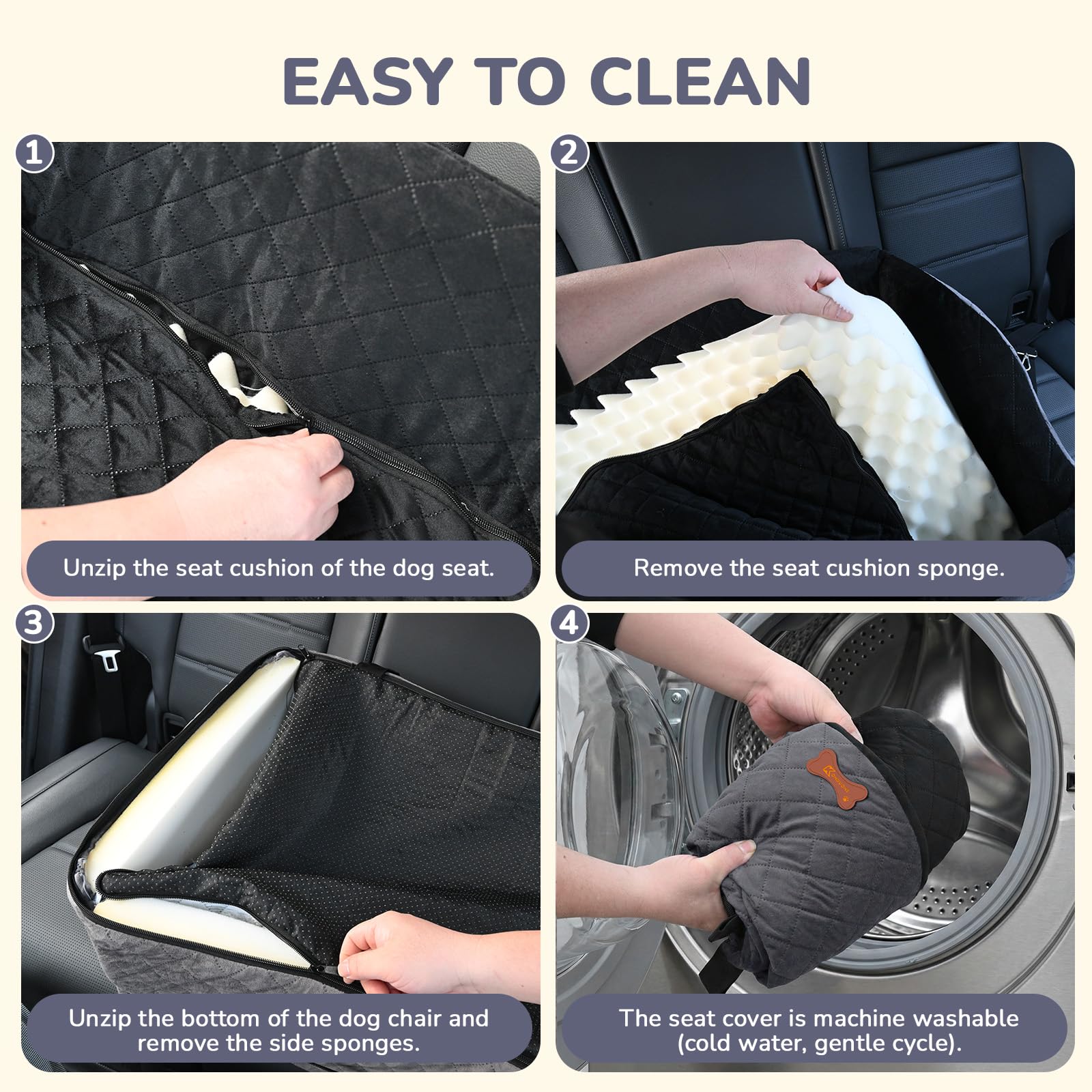 Dog Car Seat for Small Medium Dogs, 6" Elevated Booster Seat with ISOFIX Safety Fixation, Washable Cover & High Density Memory Foam, Portable for Car Front/Rear/Trunk Home Outdoor Use (Charcoal Gray) - image 6