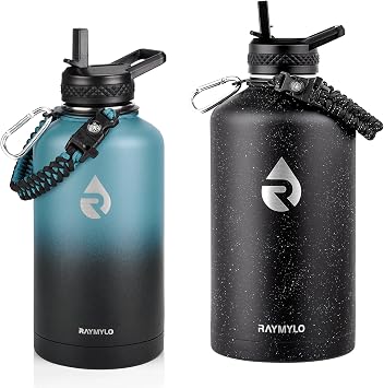 RAYMYLO Insulated Water Bottle 64 oz Indigo/Black + 128oz Insulated Water Bottle Black Speckled