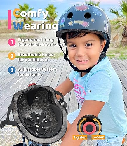 Miniatura 4 de Simply Kids Casco de bicicleta con calcomanías de bricolaje, certificado CPSC y CE, casco para niños pequeños para patineta, patinaje sobre ruedas