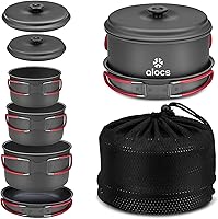 Vista 10 de Alocs Camping Cookware Set Camping Gear, Compact Camping Pots and Pans Set, Durable Hard Alumina Camping Cooking Set for Outdoor Backpacking Camping