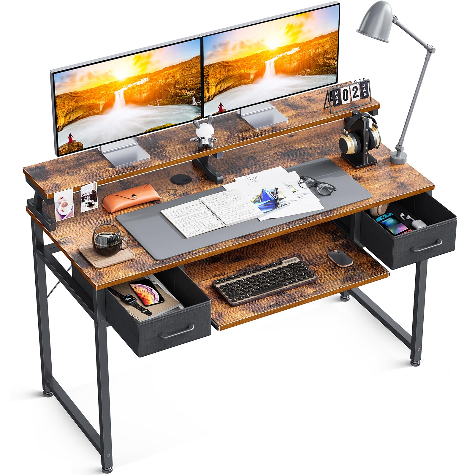 Amazon | ODK パソコンデスク キーボードスライダー付き 幅120cm  