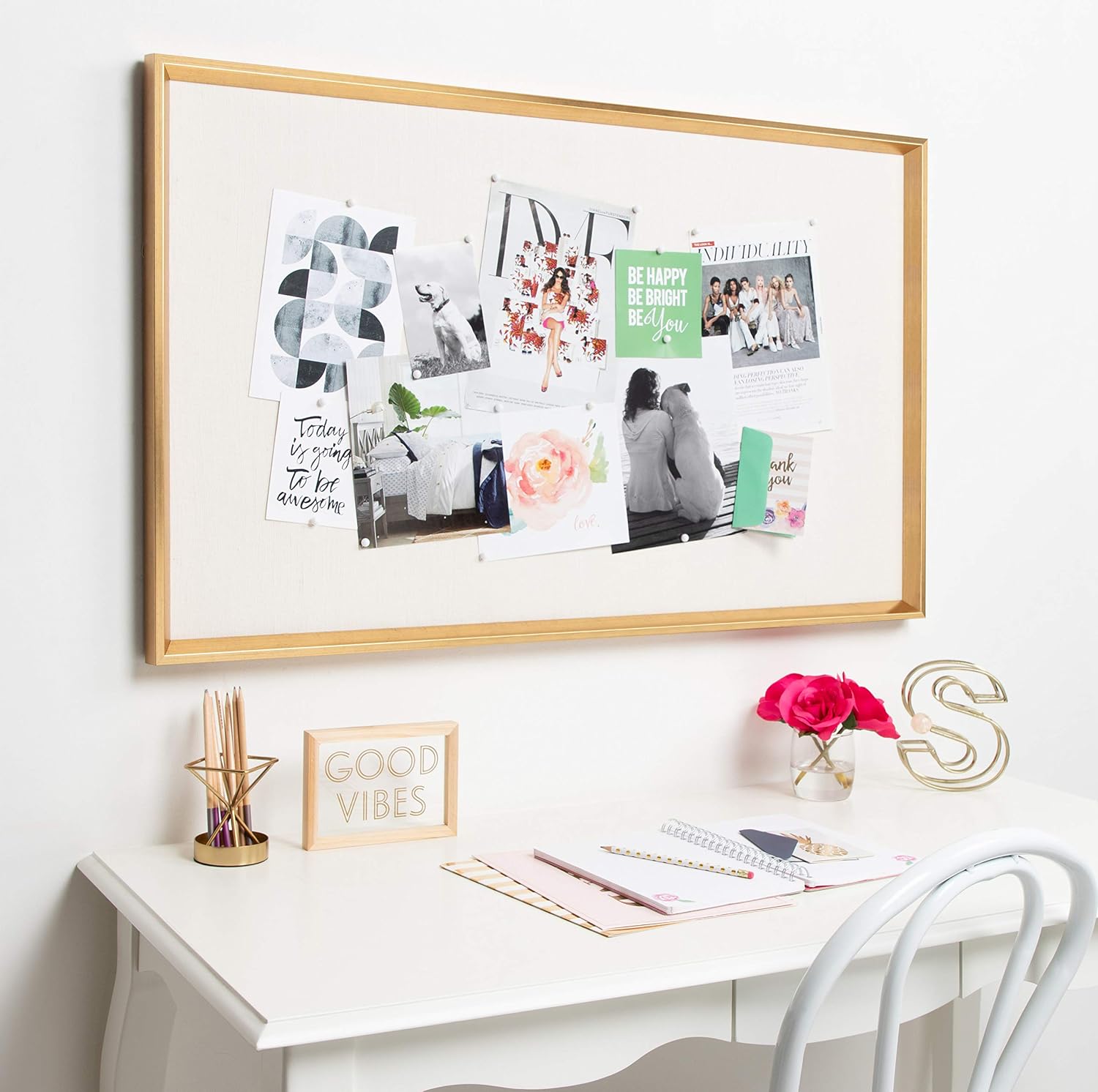 Kate and Laurel Calter Framed Linen Fabric Pinboard, 25.5 x 41.5, Gold