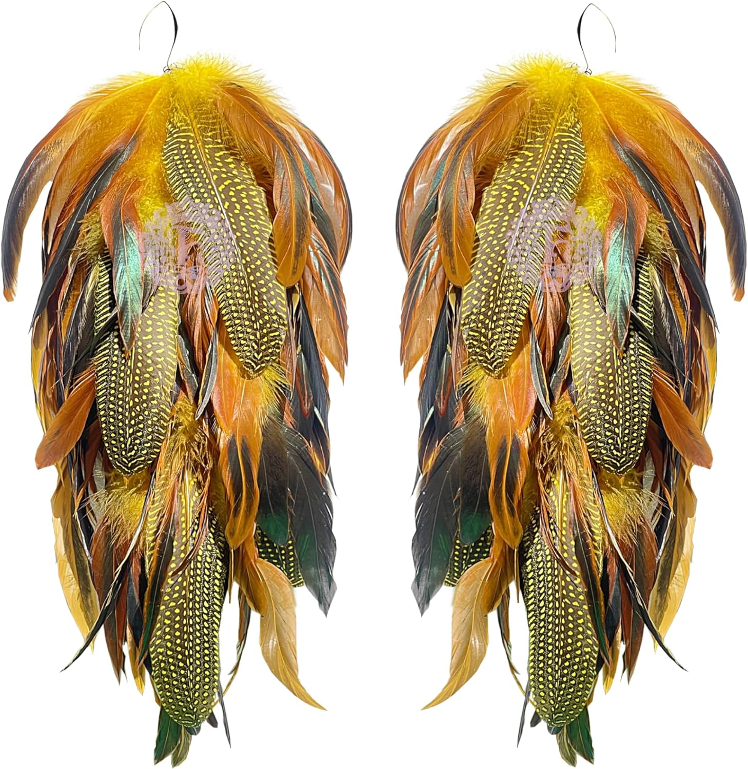 Yellow Feather Earrings for Women – Long Boho Festival Earrings, Statement Dangle Earrings for Halloween, Christmas, Easter, Party & Costume Jewelry