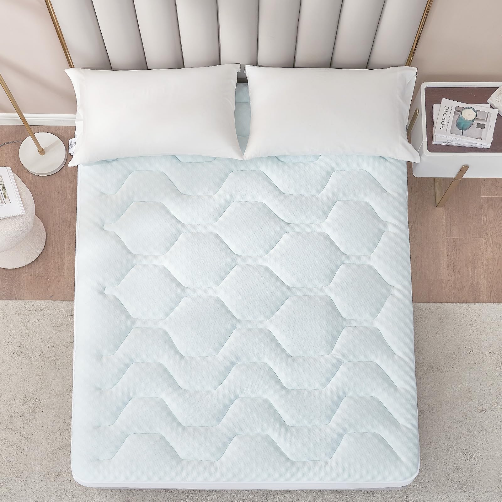 EHEYCIGA Topper Viscoelástico 135x190 3cm, Topper Colchón Viscosa de Bamboo, Cubrecolchones Memory Foam Mattress Toppers, Sobrecolchón para Gel Transpirable Desenfundable y Lavable, Blanco