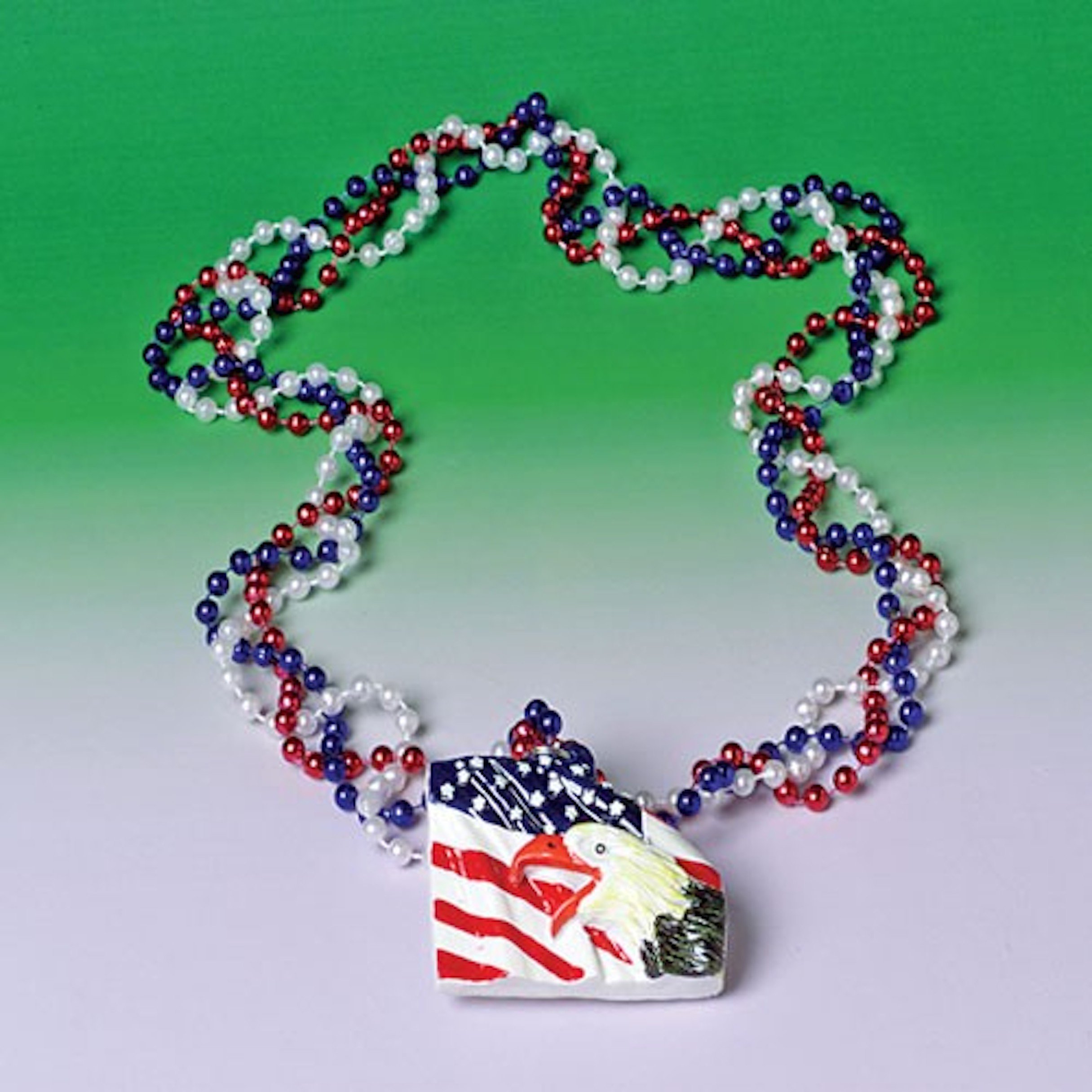 U.S. Toy One Red White & Blue Patriotic Braided Twisted Eagle Theme Beaded Necklace - 33