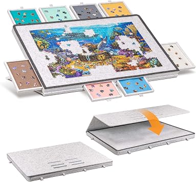 Becko US 1500-pc Tilting Puzzle Board with 2-in-1 Designed Stand & Cover, 8 Drawers & 3-level Angle Adjustable, Portable & Lightweight, Ergonomic Felt Puzzle Table for Adults, Relieve Neck & Back Pain
