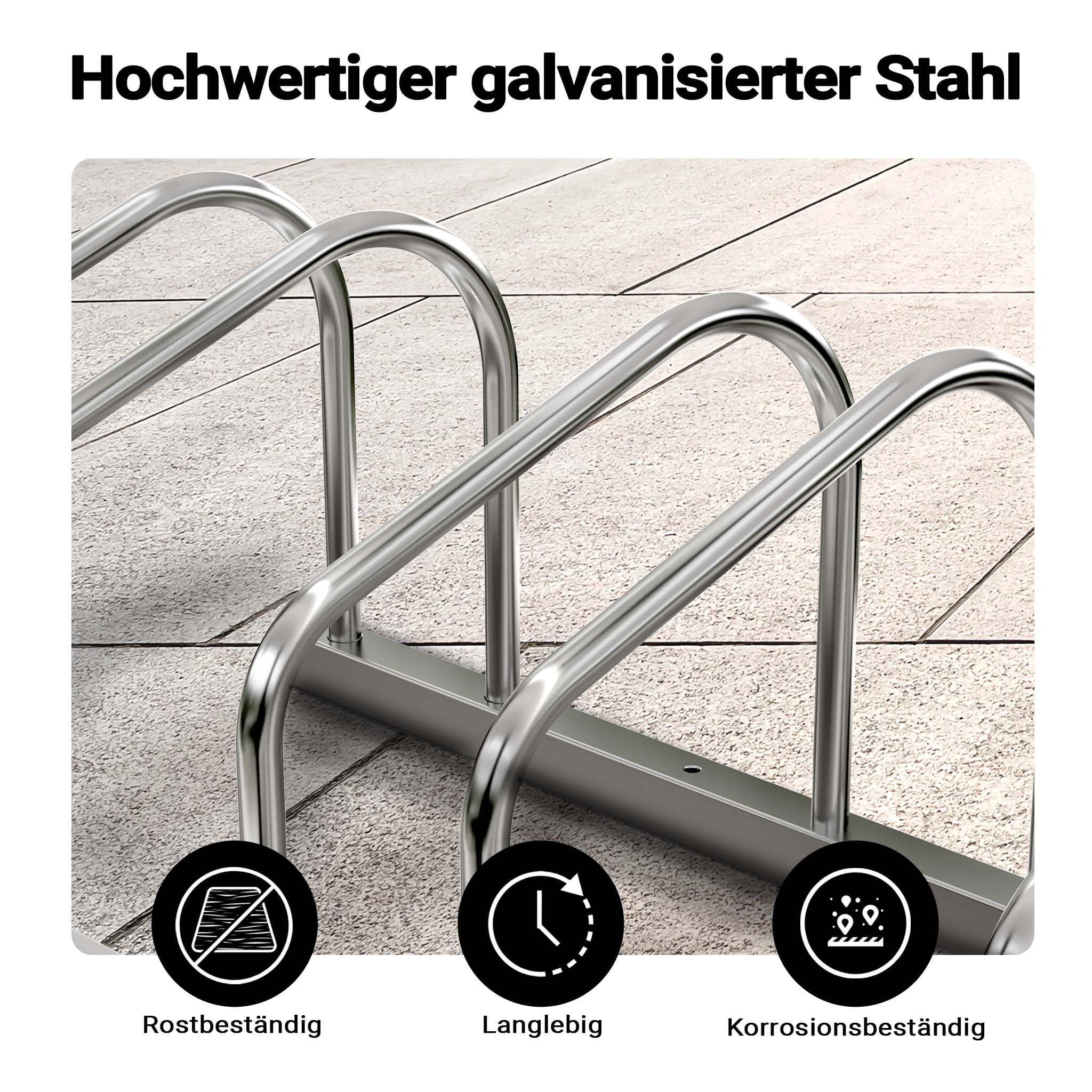 Fahrradständer für 6 Fahrräder 168x32x26,5cm aus verzinktem Stahl für drinnen und draußen geeignet für Boden- und Wandmontage Reihenparker Fahrradbügel