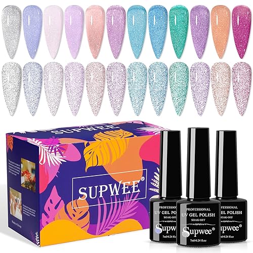 Reflective Glitter Gel Polish - 12 Colors Sheer Jelly Glitter Nail Polish Sparkle Shinny Disco Nail Polish Soak Off UV LED Varnish DIY at Home