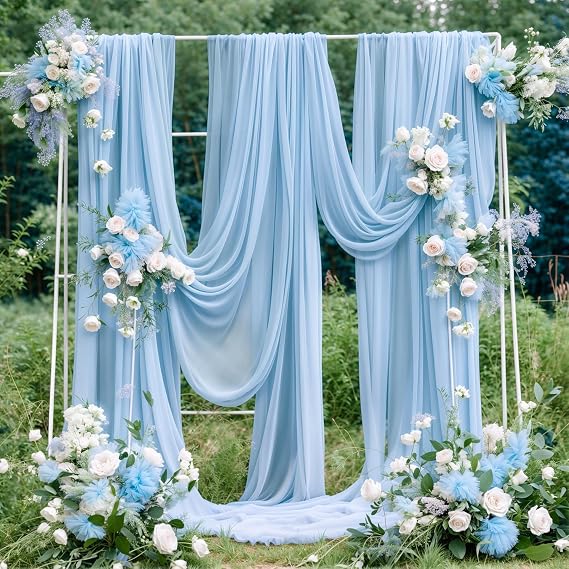 Wedding Arch Draping Fabric, 1 Panel 18FT Baby Blue Sheer Backdrop Curtain Chiffon Fabric Drapery Voile Scarf Draping Panels for Wedding Archway Ceremony Curtain Valance Party Decoration
