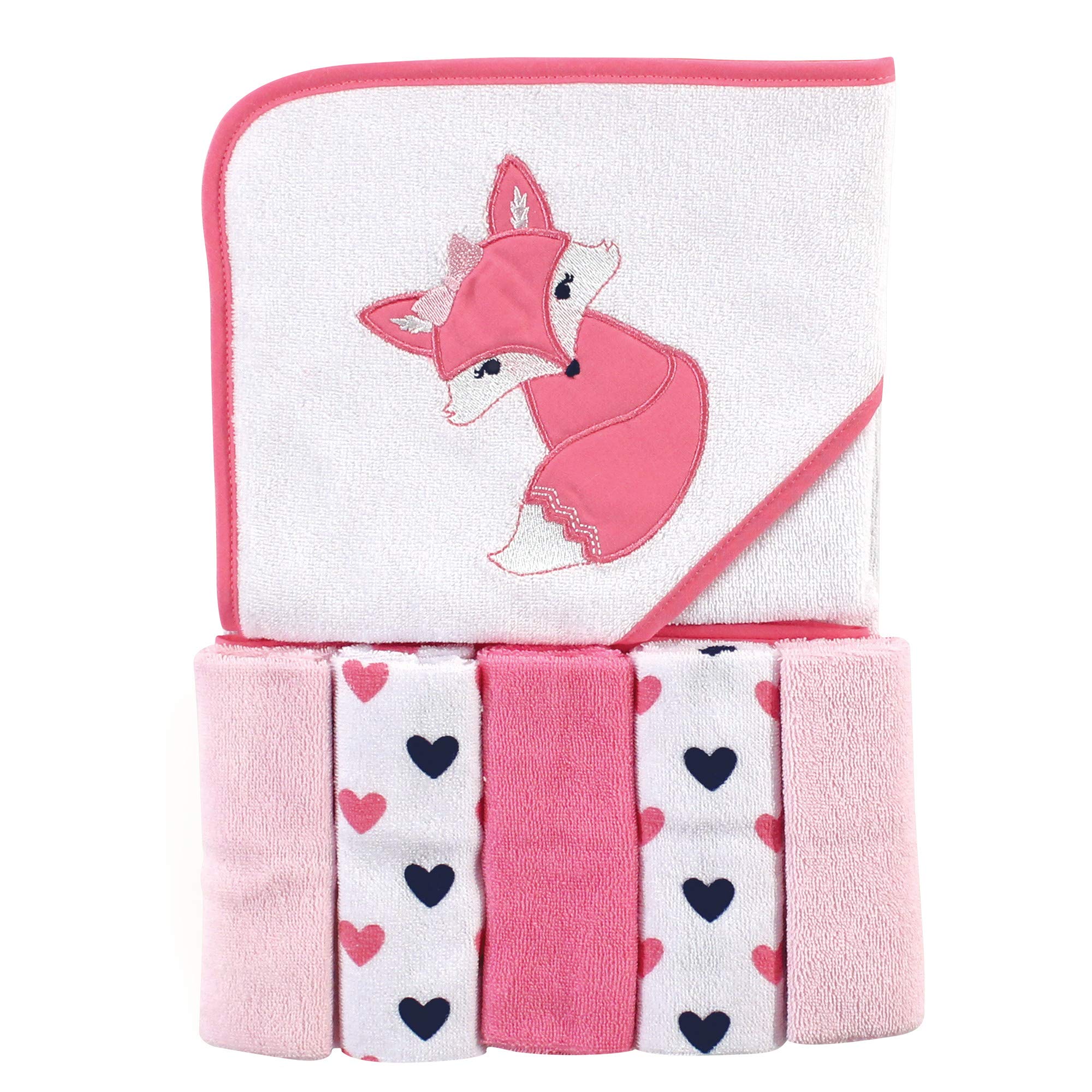 Luvable Friends Unisex Baby Hooded Towel with Five Washcloths, Foxy, One Size