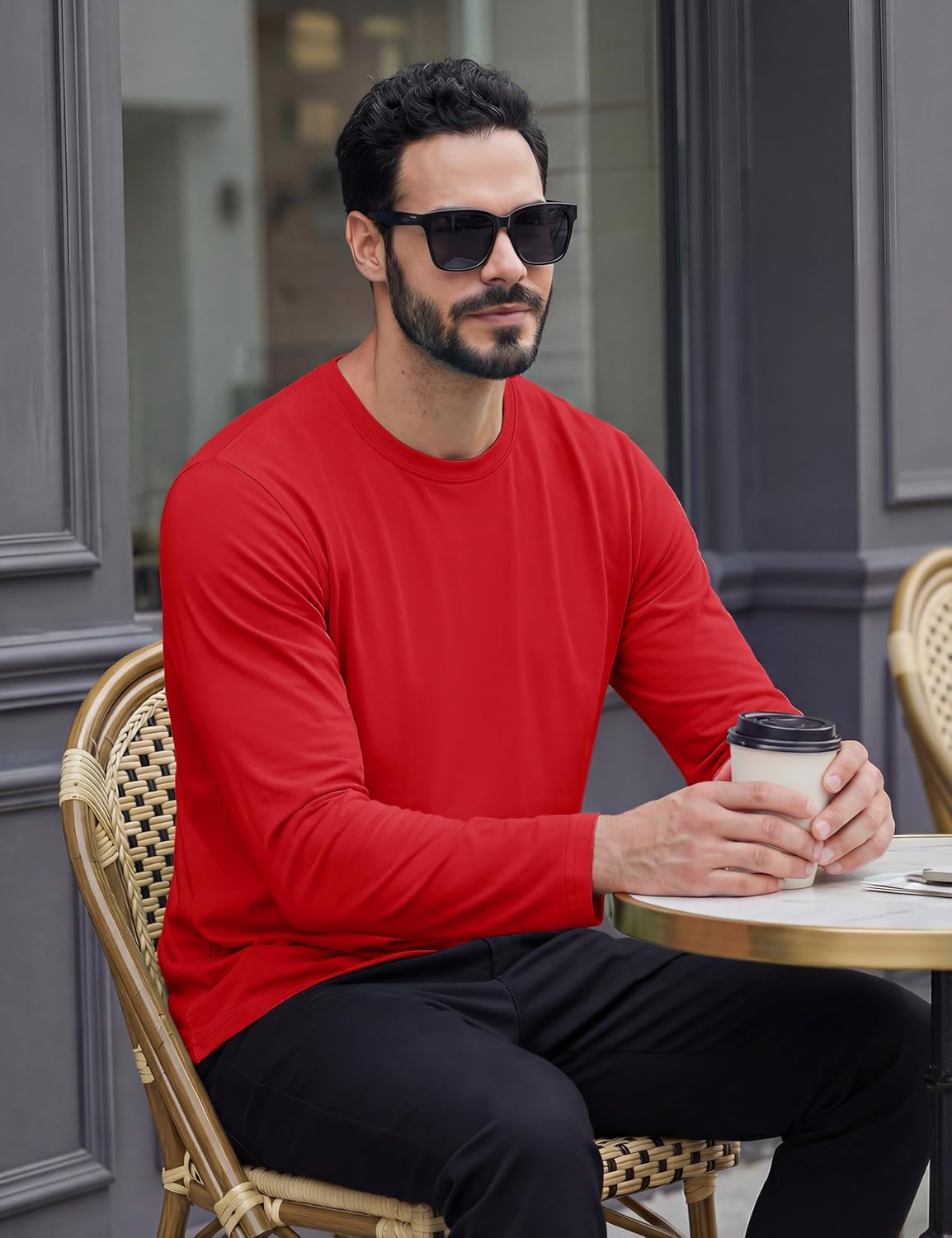 TACVASEN Long Sleeve Shirts for Men Cotton Soft Crew-Neck Moisture Wicking Mens Undershirt Comfort Solid Basic T Shirt - Image 2