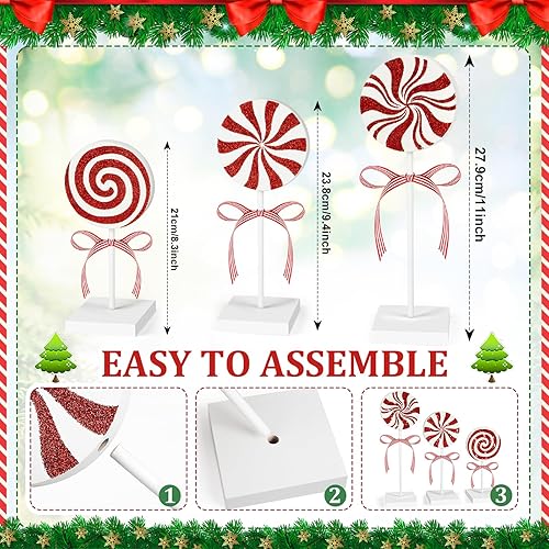 Miniatura 3 de 3 Pieces Christmas Table Decorations Wood Candy Set, Red Christmas Tiered Tray Decor,Rustic Christmas Candy Table Decorations for Home Tables(Cute)