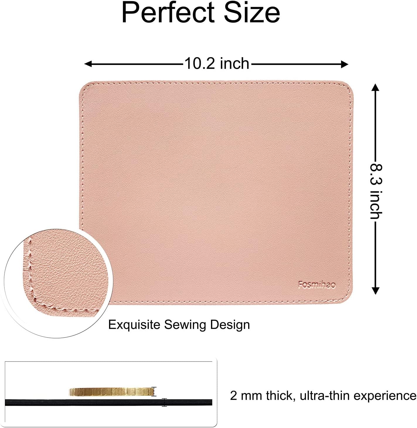 Leather Mouse Pad - Wooden Double-Side Mousepad with Stitched Edge, Waterproof Ultra Thin Mouse Pad for Computers, Laptop, Office & Home, 10.2 x 8.3 Inch, 1 Pack (Pink) image 3
