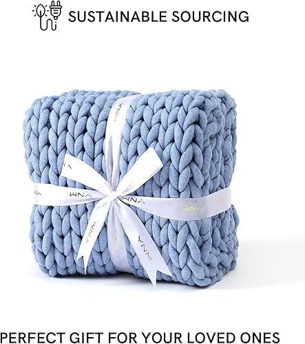 Miniatura 6 de YnM Manta gruesa, de peso medio, tejida a mano, agradable al tacto, ventilada y transpirable, lavable a máquina, pieza de decoración del hogar para