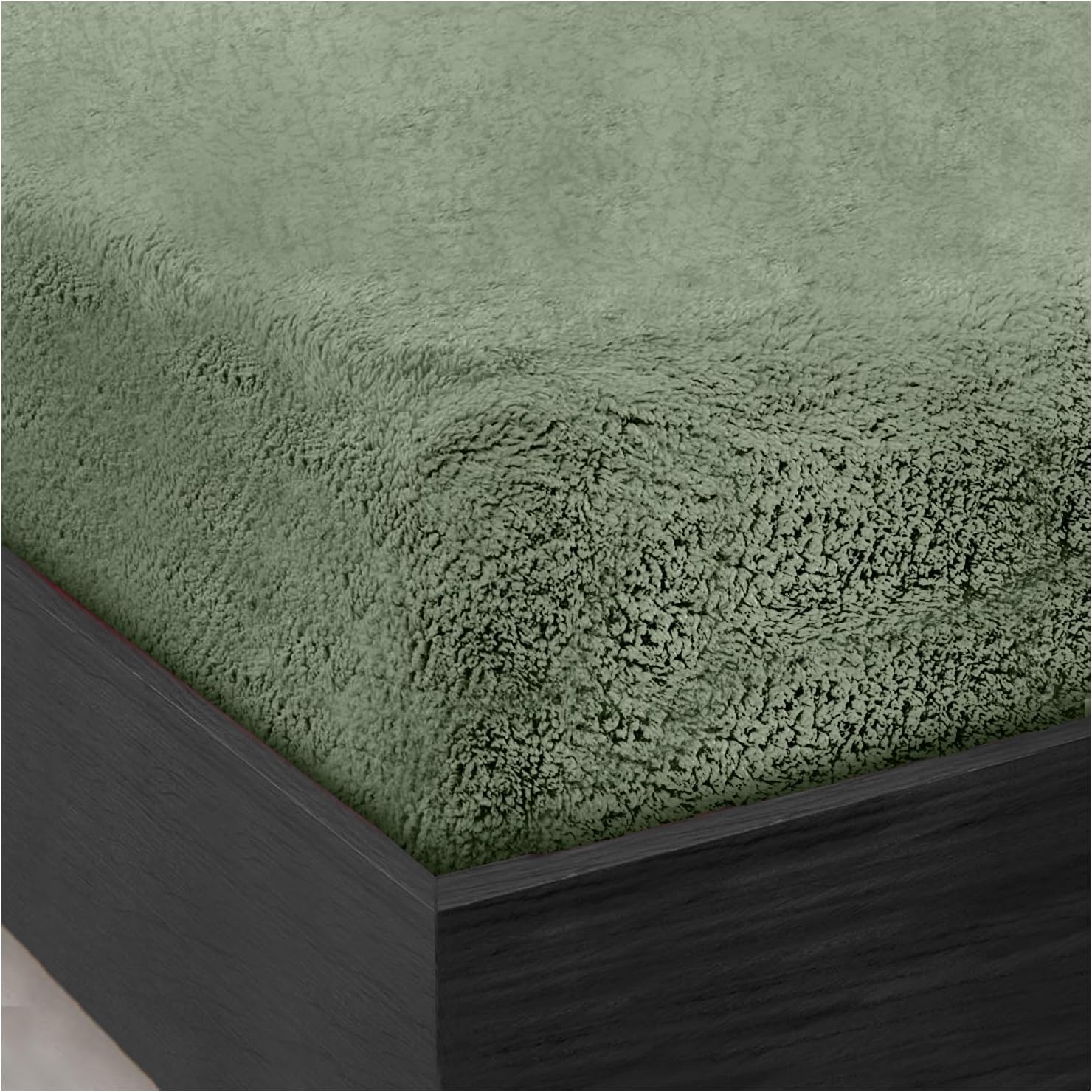 Teddy Plain Fleece Fitted Bed Sheet, Easycare Thermal Warm & Cosy Bedding Super Soft BedSheet (Sage Green, Double)