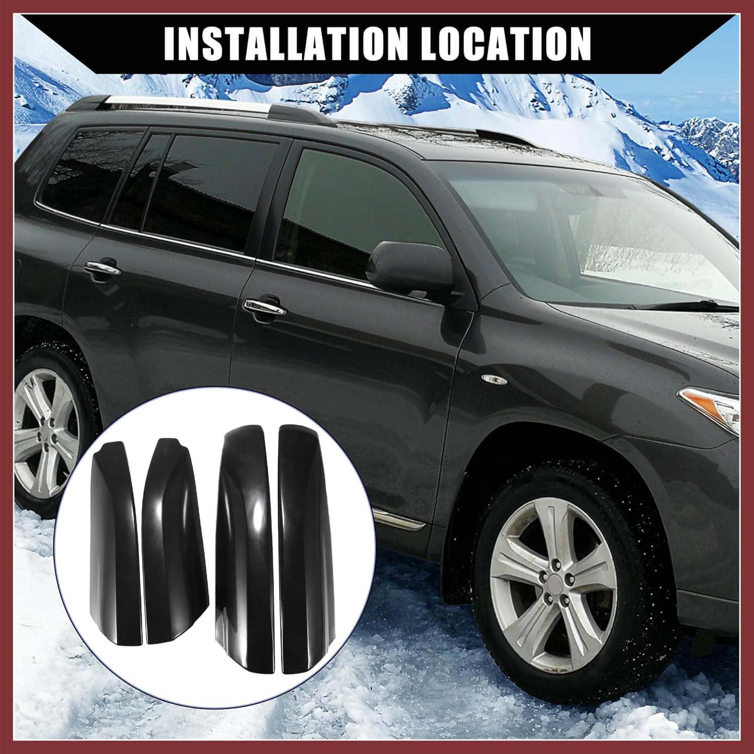 Upper/Roof Rack Rails End Cap Protection Cover Shell for Toyota Highlander 2008-2013 / Rails End Covers Shell Cap / 4 Pcs/Black Replace Parts