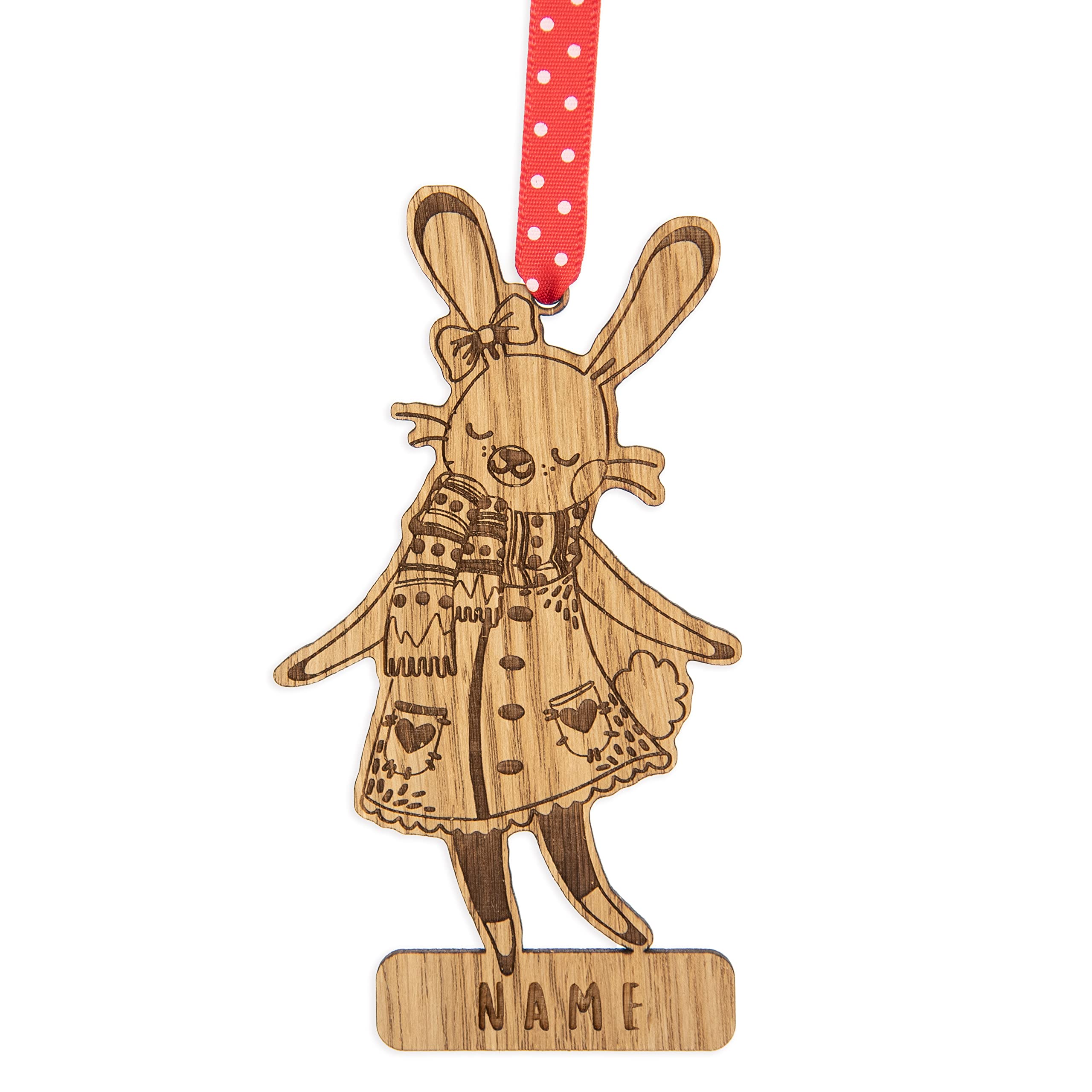Personalised rabbit christmas decoration for a child | tree wooden ornament | for her him boy girl gift | xmas secret santa | stocking filler dcor uk | wood gifts for children