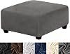 HFCNMY Ottoman Cover,Stretch Velvet Square Ottoman Cover Thick Ottoman Slipcover Square Washable Storage Foot Stool Cover with Elastic Bottom for Living Room Beige Large