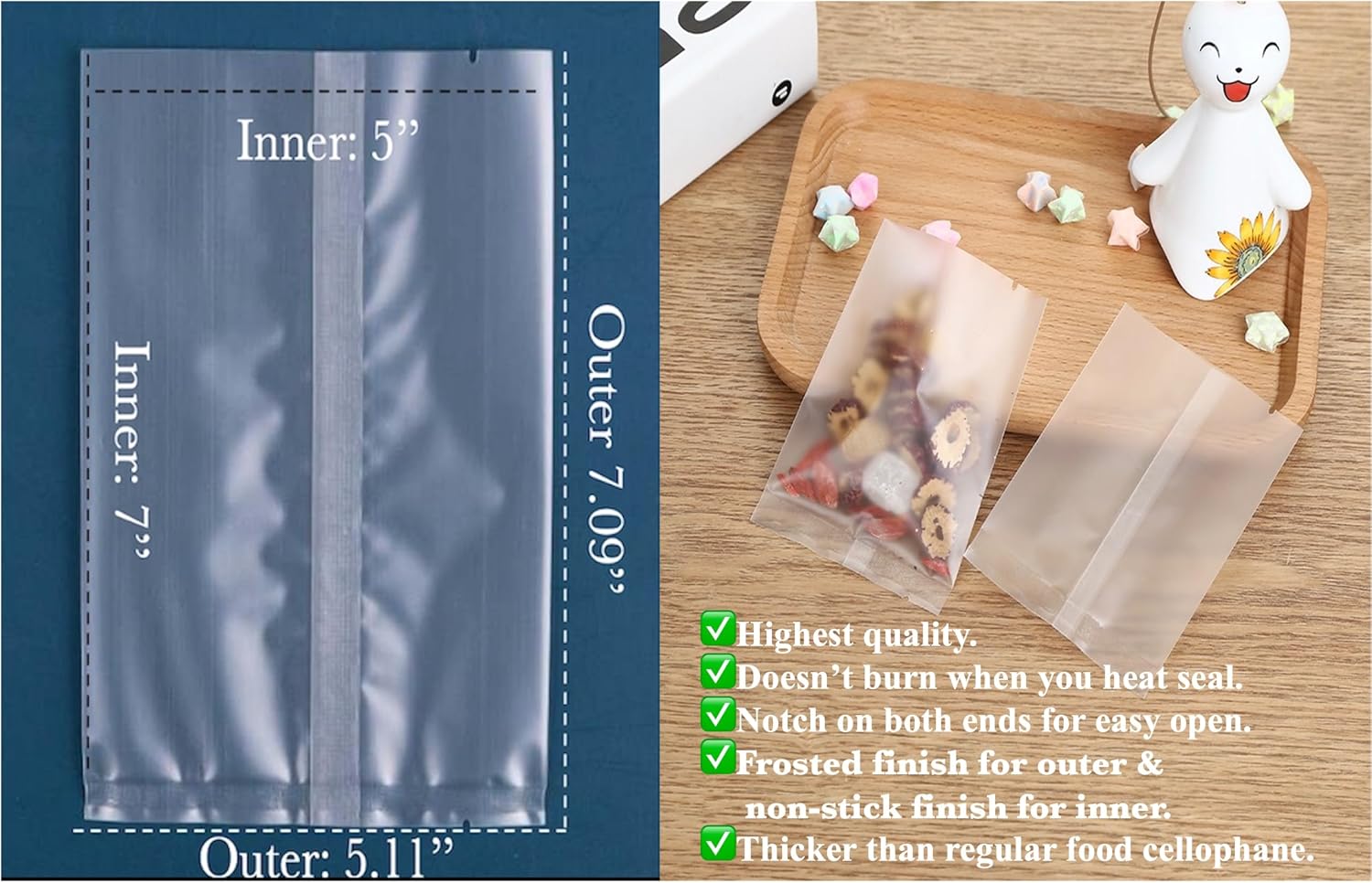 Matte Cookie Bags, 100 Pcs Frosted, Heat Seal Cellophane Bags and not Self Adhesive, Food Bag,Favors, Products (Matte 5x7'')