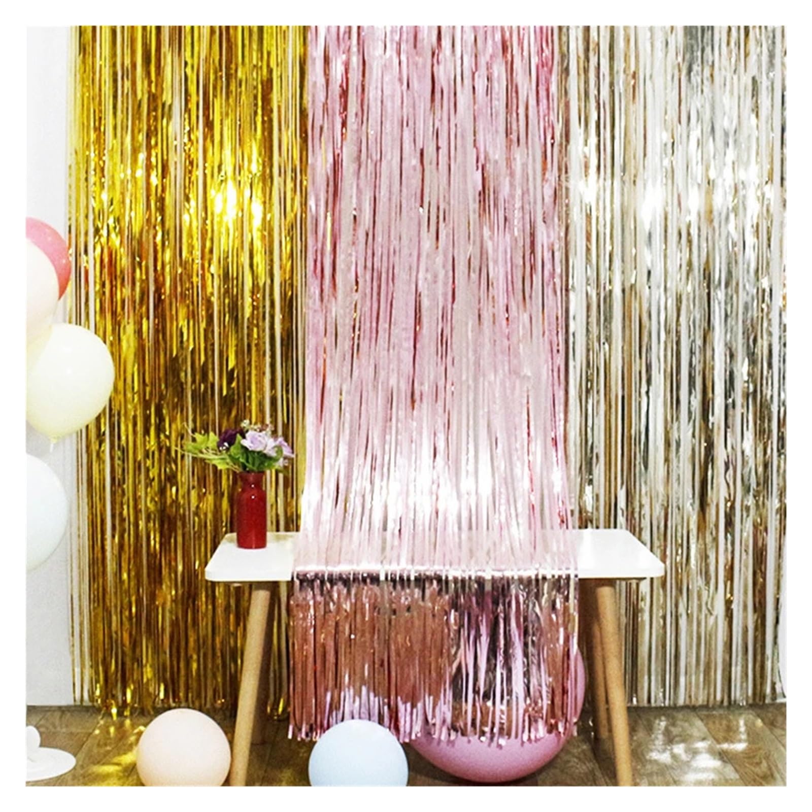 4 Uds. Fondo de Fiesta decoración Boda Papel Aluminio Cortina con Flecos Despedida Soltera Foto telón Fondo Pared