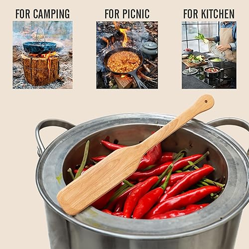 Miniatura 5 de Vivicreate Paleta mezcladora de madera de goma de 24 pulgadas de longitud, adecuada para restaurante y cazo