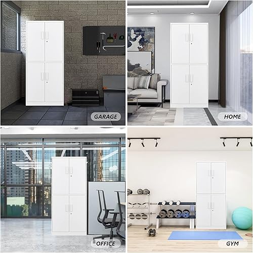 Miniatura 57 de STANI Armario de almacenamiento de metal para garaje con cerradura, archivador de acero con cerradura de 71 pulgadas, gabinete de almacenamiento de