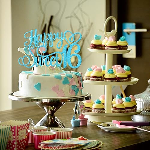 Miniatura 6 de 1 pieza de decoración de pastel con purpurina para cumpleaños de 16 años, decoración de pasteles para cumpleaños de 16 años, decoración de pasteles