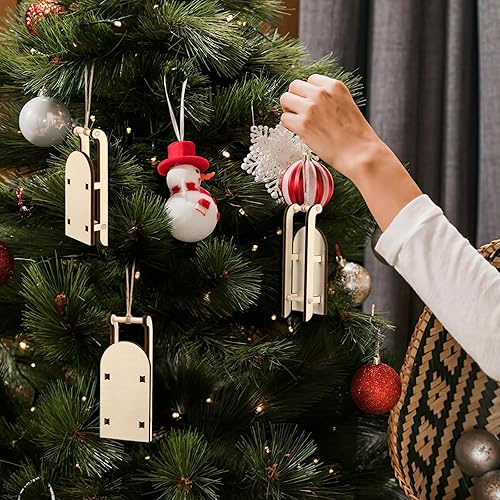 Miniatura 7 de Trineo de Navidad en miniatura modelo de trineo de madera, adorno de trineo de bricolaje, manualidades, trineos de madera de mesa, decoración