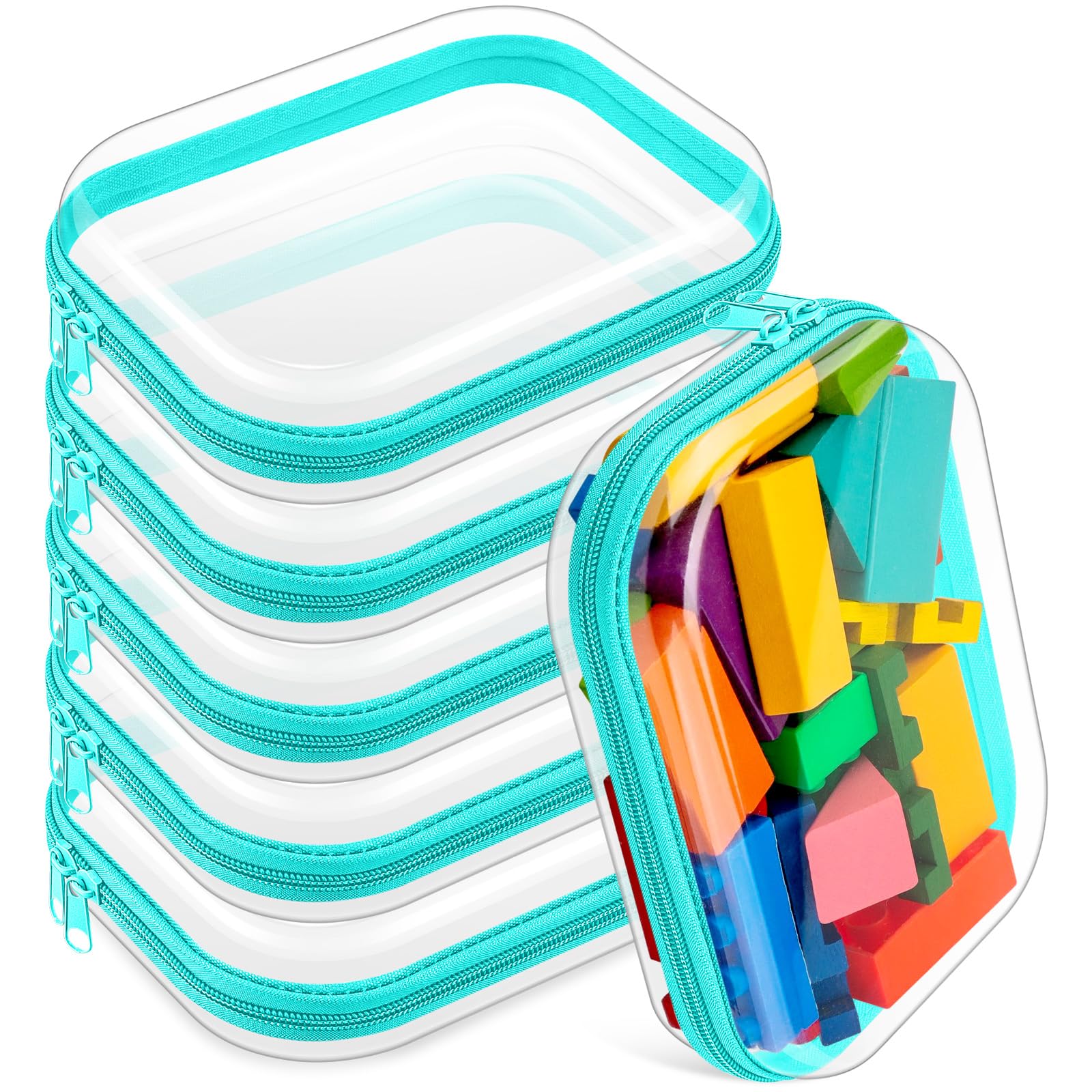 Sanwuta 6 astucci trasparenti in plastica rigida con cerniera, per matite, matite, trucchi, snack, organizer da viaggio (verde acqua, 19 x 15 x 5 cm)