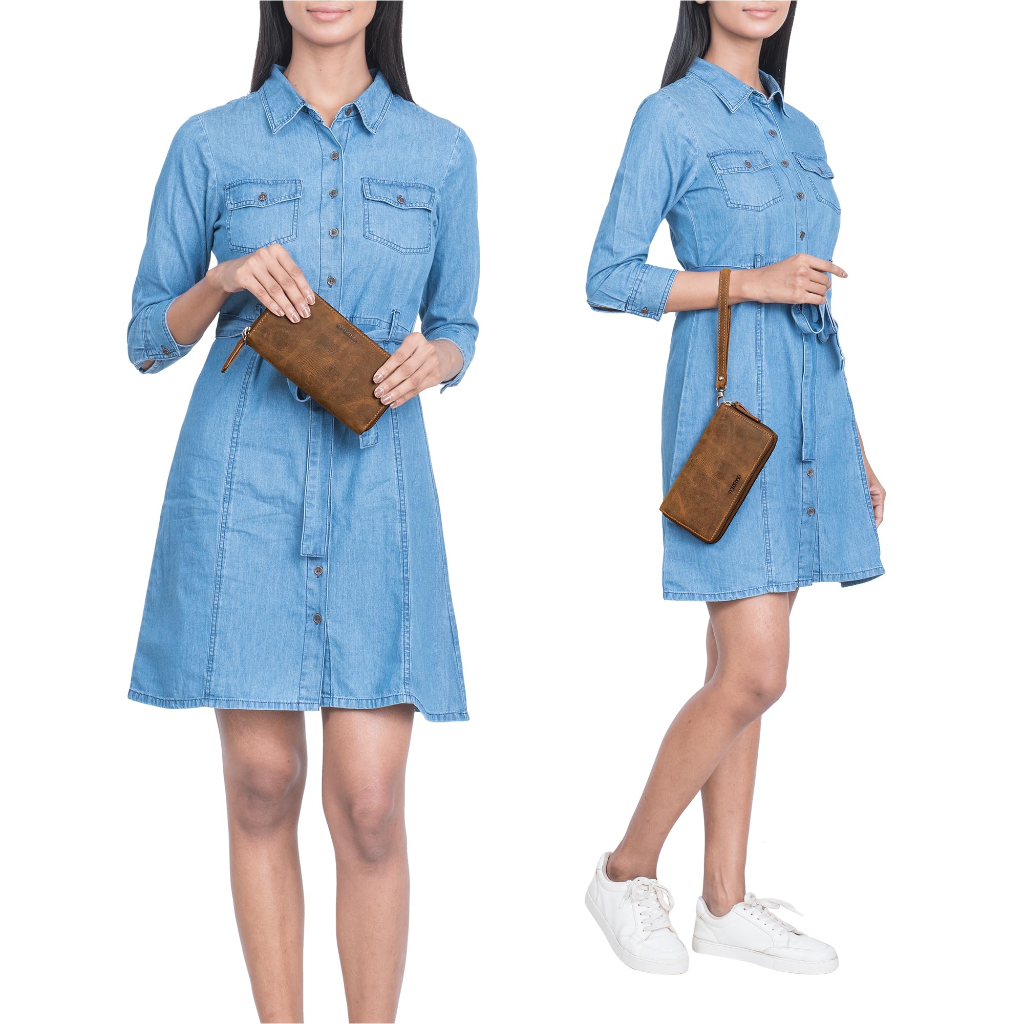 STILORD "Poppy 3-in-1 XL Leder Geldbörse Damen Groß mit Handyfach 12 Kartenfächer Doppelter Reißverschluss RFID-Schutz Clutch Echtleder Portemonnaie mit vielen Fächern Farbe:Bergamo - braun