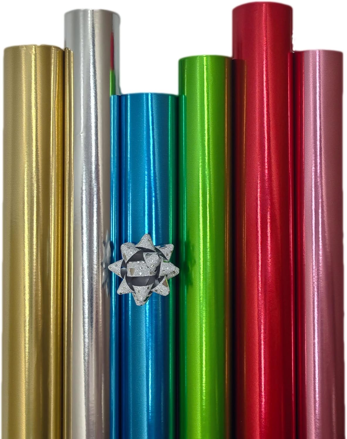 HBell Geschenkpapier Gold - 2 Rollen 43x5 M | Mit Schleifen & Bändern | Für Weihnachten & Feste