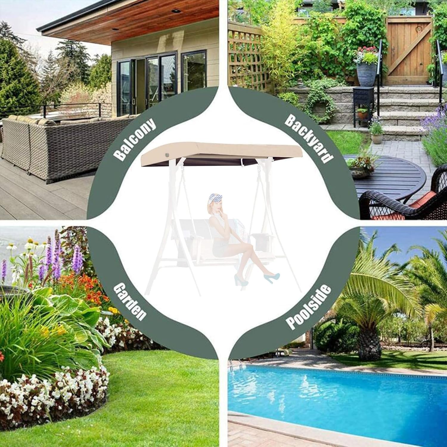 Replacement Canopy for Swing Seat 3 Seater Garden Hammock Cover, 210D Oxford Cloth Patio Swing Top Cover with 4 Reinforced Straps - UV Protection for Outdoor Balcony