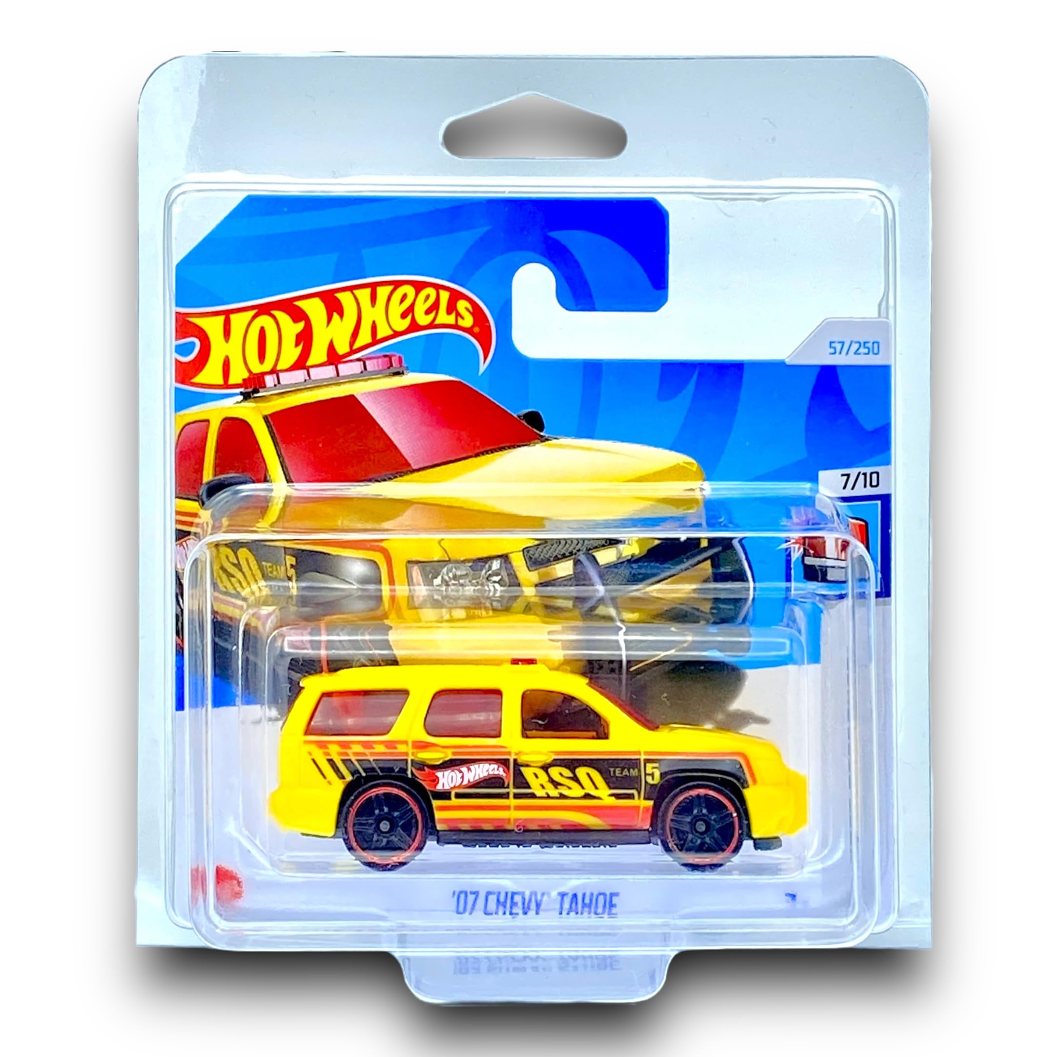Hot Wheels '07 Chevy Tahoe (Yellow & Red) 7/10 HW First Response - 2024-57/250 (Short Card) - Comes in a KLAS Car Keeper Protector Case - HTB60
