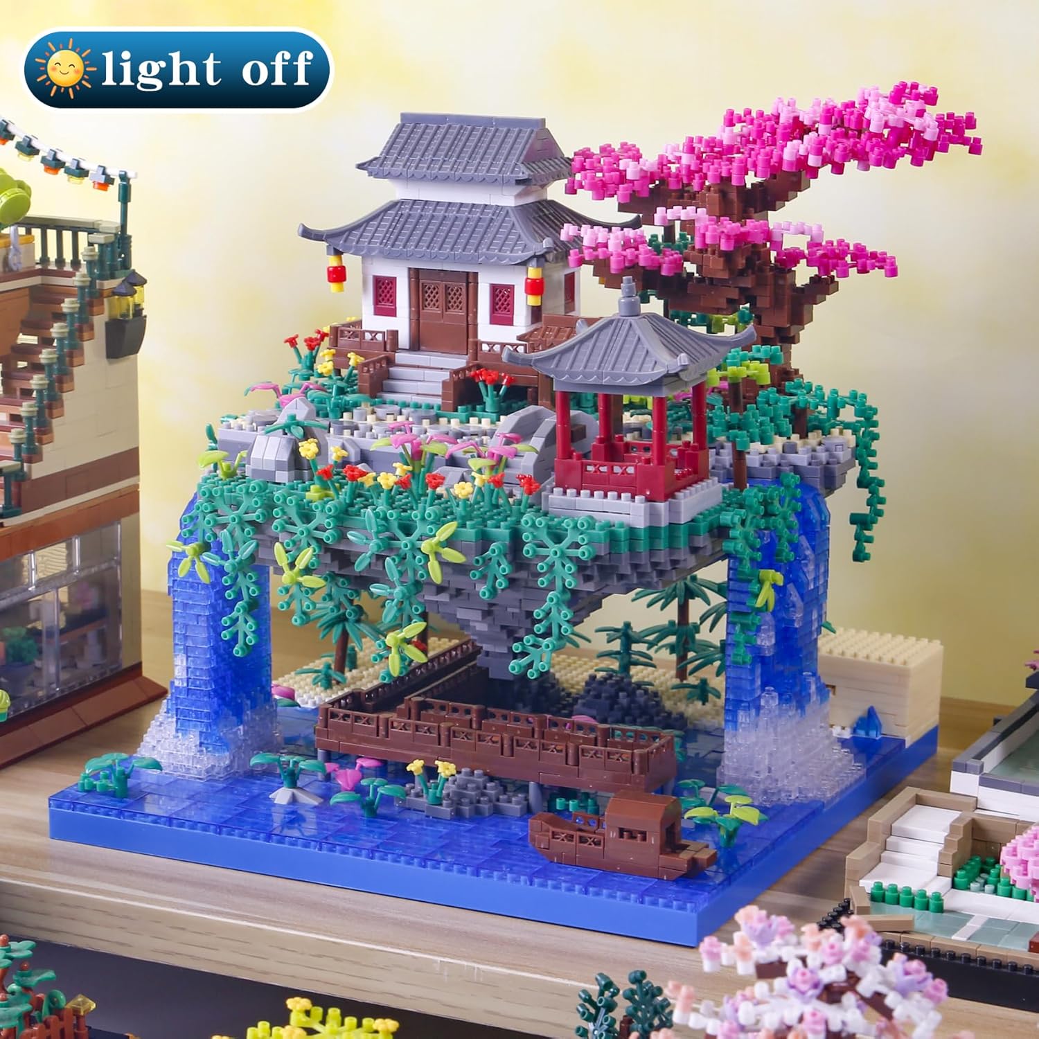 3320PCS Peach Blossom Pond Bonsai Tree Building Block Kit,Chinese Sakura Architecture Micro Mini Building Blocks(Not Compatible with Lego Size),Exquisite Choices for 14+ Kids Or Adults