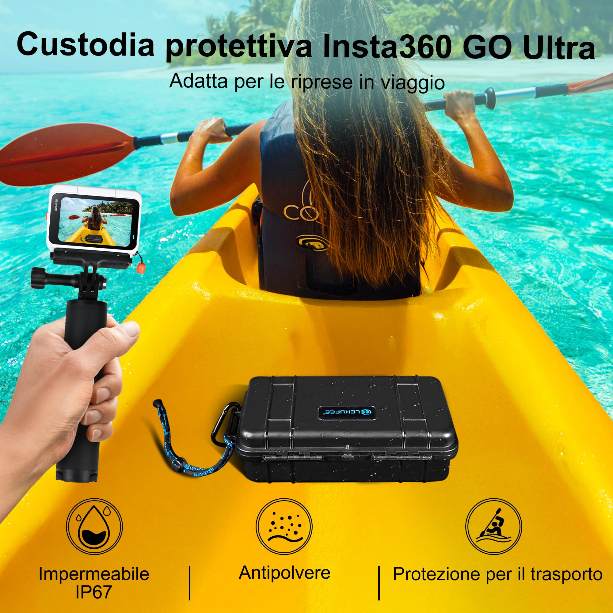 Lekufee Custodia rigida impermeabile da viaggio per Insta360 GO Ultra, pacchetto standard, creator bundle e altri accessori (solo custodia e borsa)