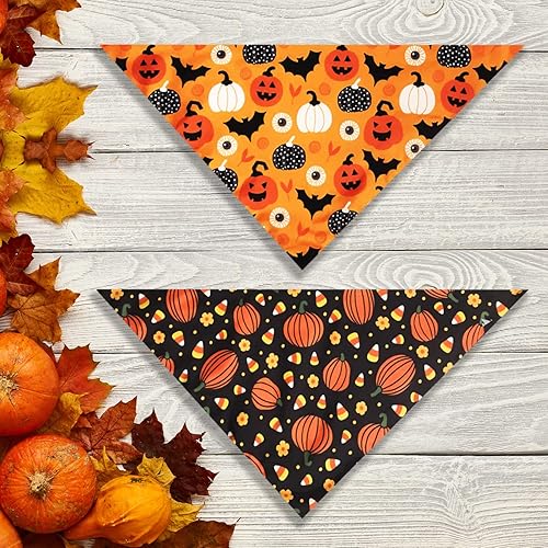 Miniatura 3 de Paquete de 2 pañuelos de Halloween para perro, bandana de calabaza y maíz para vacaciones, accesorios para perros y gatos pequeños, medianos y