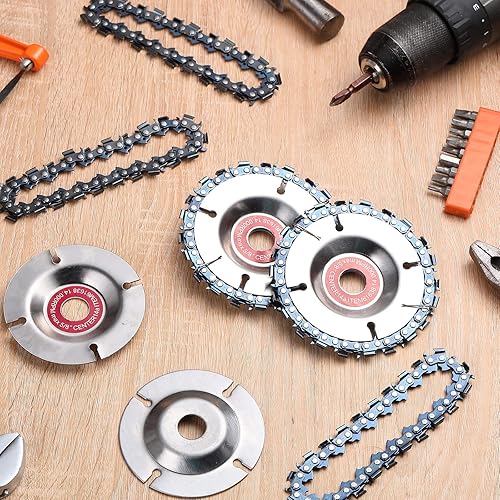 Miniatura 4 de Gisafai 18 unidades de disco de cadena de tallado de madera de 4 pulgadas, amoladora angular circular de tocón de 5/8 pulgadas, 22 dientes,